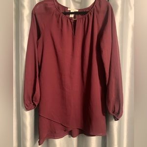 White House Black Market burgundy tunic blouse sz 10